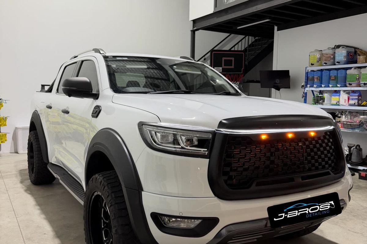 A ceramic-coated GWM ute finished at the J-Bros Detailing workshop in Burleigh Waters, Gold Coast