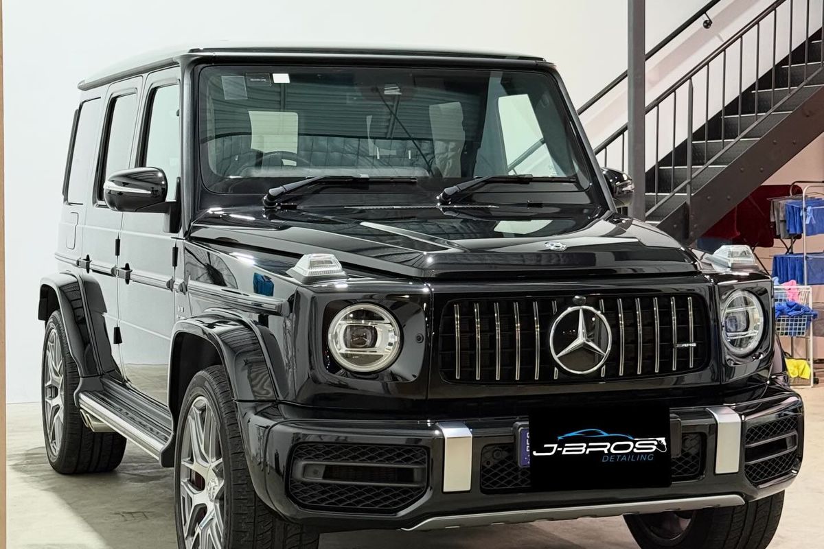 A Mercedes-AMG G63 after a two-stage paint correction and seven-year graphene ceramic coating at the J-Bros Detailing workshop, Burleigh Waters