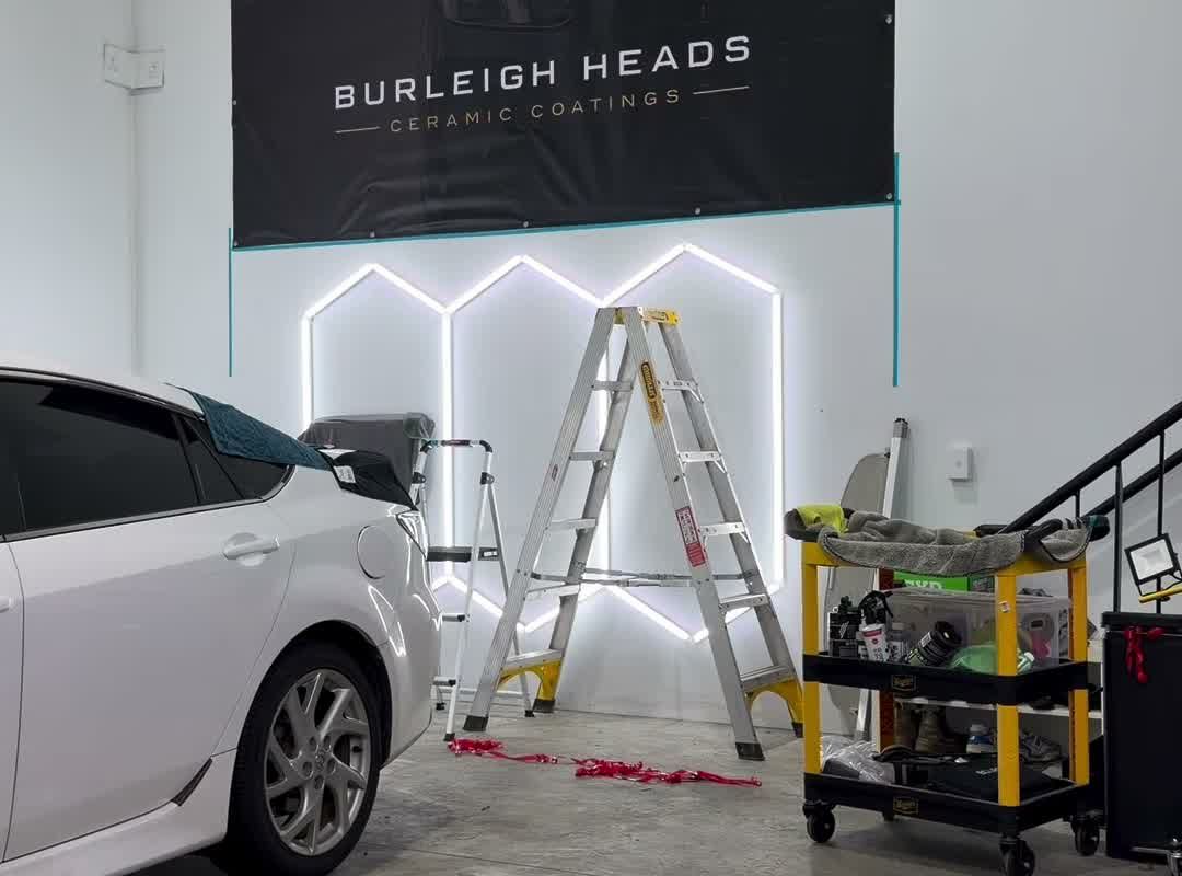 The J-Bros Detailing branded signage at the accredited ceramic coating studio in Burleigh Waters, Gold Coast